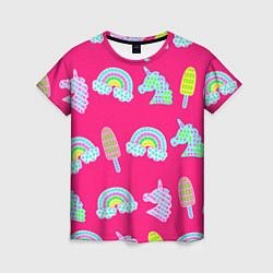Женская футболка Pop it радуга и единорог