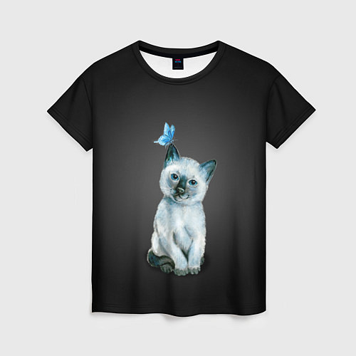 Женская футболка Тайский котенок с бабочкой / 3D-принт – фото 1