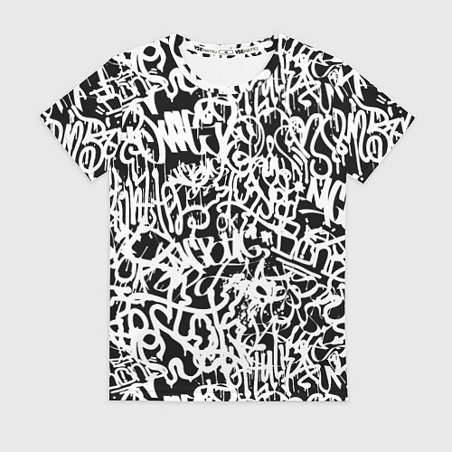 Женская футболка Graffiti white on black / 3D-принт – фото 1