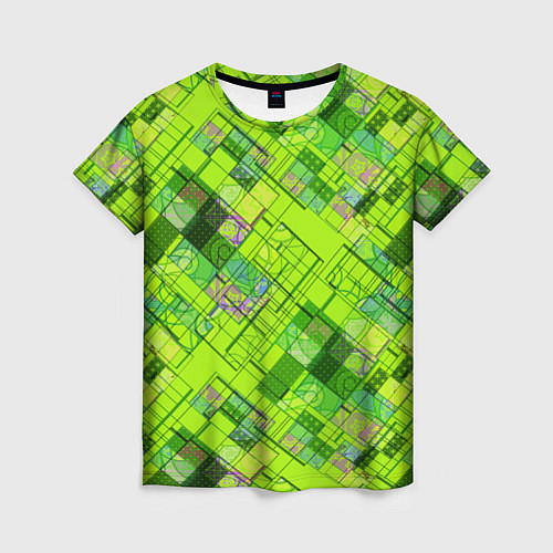 Женская футболка Ярко-зеленый абстрактный узор / 3D-принт – фото 1