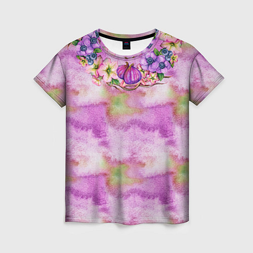 Женская футболка Инжир и цветы Акварель / 3D-принт – фото 1