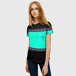 Футболка женская Черно-бирюзовый узор, цвет: 3D-принт — фото 2