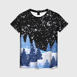 Женская футболка Снежная ночь в зимнем лесу