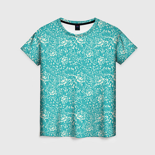 Женская футболка Хохломские узоры Бирюза / 3D-принт – фото 1