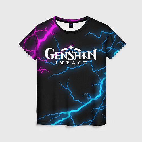 Женская футболка GENSHIN IMPACT NEON FLASH НЕОНОВЫЕ РАЗРЯДЫ МОЛНИЙ / 3D-принт – фото 1