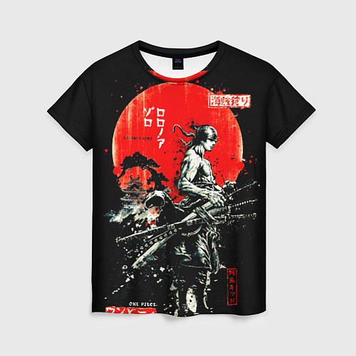 Женская футболка Ван пис зоро самурай на черном фоне / 3D-принт – фото 1