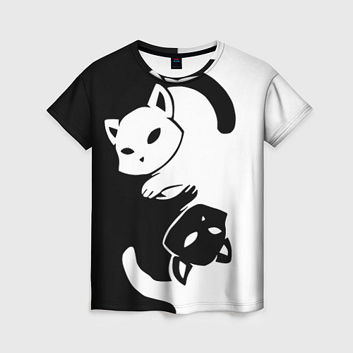 Женская футболка Черный и белый кот кувыркаются / 3D-принт – фото 1