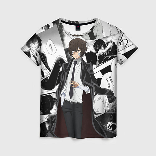 Женская футболка Дазай Осаму на фоне манги / 3D-принт – фото 1