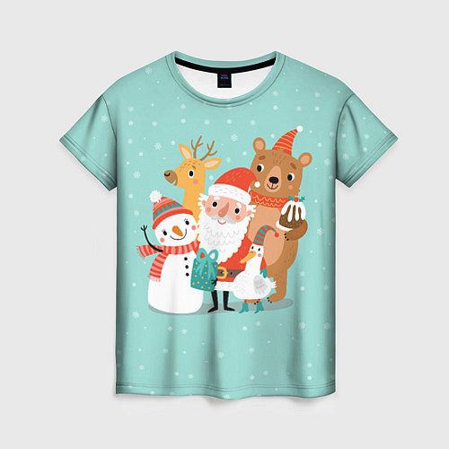 Женская футболка Звери и Дед Мороз / 3D-принт – фото 1