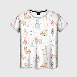 Женская футболка Паттерн с оленями и медведями