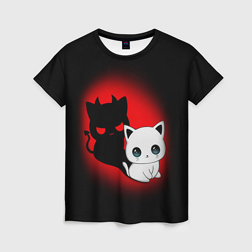 Женская футболка КОТИК ДЬЯВОЛ KITTY DEVIL / 3D-принт – фото 1