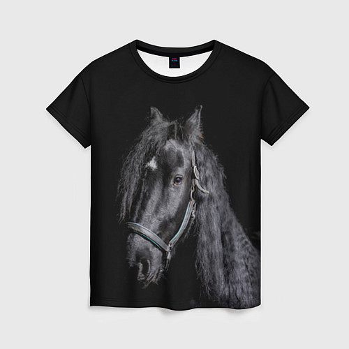 Женская футболка Лошадь на черном фоне / 3D-принт – фото 1
