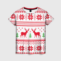 Женская футболка Новогодний узор с оленями