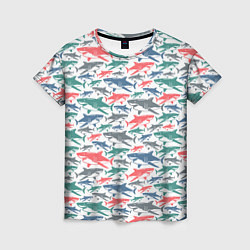Женская футболка Разноцветные Акулы