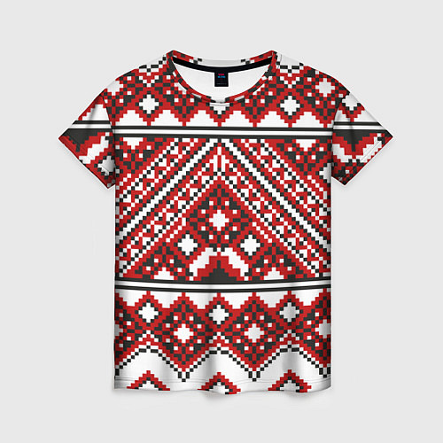 Женская футболка Русский узор, геометрическая вышивка / 3D-принт – фото 1