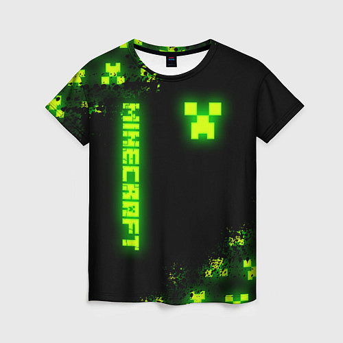 Женская футболка MINECRAFT NEON LOGO CREEPER / 3D-принт – фото 1