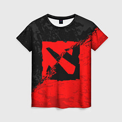 Женская футболка DOTA 2 RED BLACK LOGO, БРЫЗГИ КРАСОК