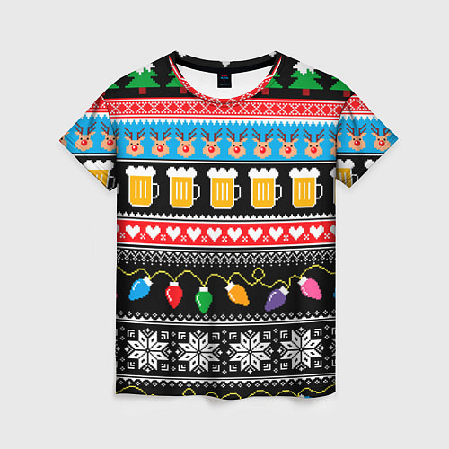Женская футболка Новогодний пивной узор / 3D-принт – фото 1