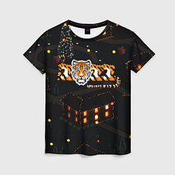 Женская футболка Ночной новогодний город 2022 год тигра