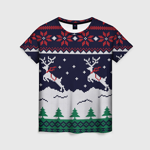 Женская футболка СВИТЕР С ОЛЕНЯМИ DEER SWEATER / 3D-принт – фото 1