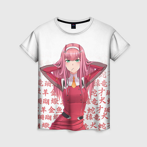 Женская футболка 02 ZERO TWO DARLING IN THE FRANXX ИЕРОГЛИФЫ / 3D-принт – фото 1