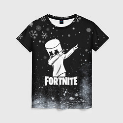 Футболка женская НОВОГОДНИЙ FORTNITE MARSHMELLO, цвет: 3D-принт