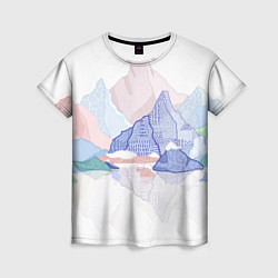 Женская футболка Разноцветные пастельные оттенки гор в отражении во