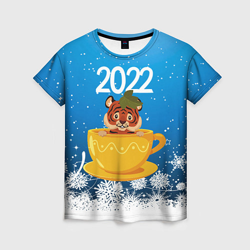 Женская футболка Тигр в кружке Новый год 2022 / 3D-принт – фото 1