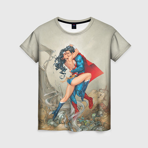 Женская футболка The Kiss of Superman and Wonder Woman / 3D-принт – фото 1