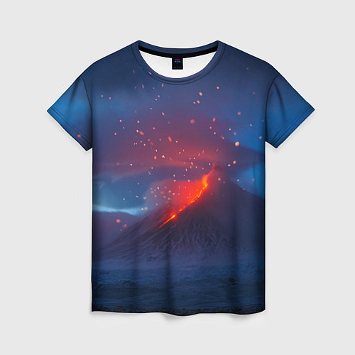Женская футболка Извержение вулкана ночью / 3D-принт – фото 1