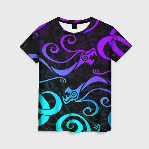 Женская футболка НЕОНОВОЕ ТАТУ ДРАКЕНА УЗОР / 3D-принт – фото 1