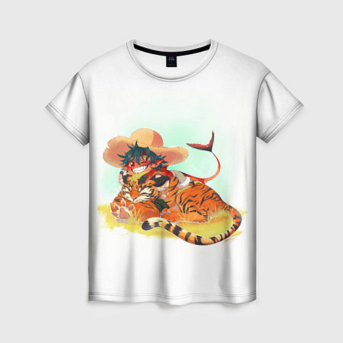 Женская футболка Тигр и Акула / 3D-принт – фото 1