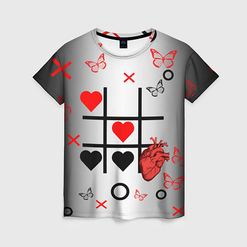 Женская футболка Крестики нолики сердцами / 3D-принт – фото 1