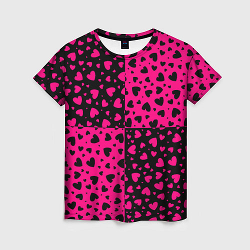 Женская футболка Черно-Розовые сердца / 3D-принт – фото 1