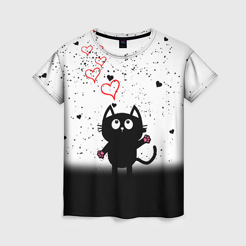 Женская футболка Котик в тумане Сердечки / 3D-принт – фото 1