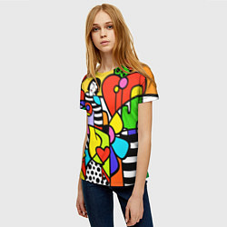 Футболка женская Romero Britto - valentines day, цвет: 3D-принт — фото 2