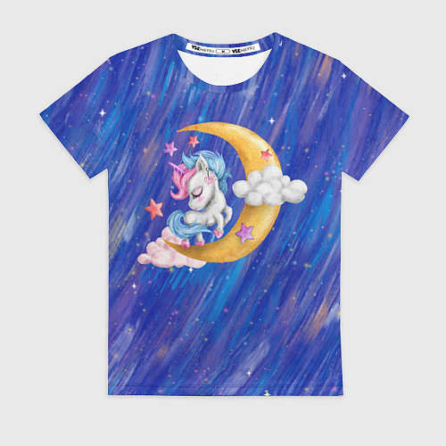 Женская футболка Ночной милый единорог / 3D-принт – фото 1