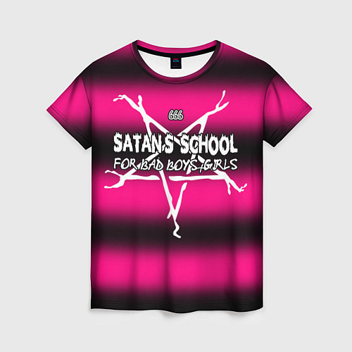 Женская футболка Satan school for bad boys and girls pink / 3D-принт – фото 1