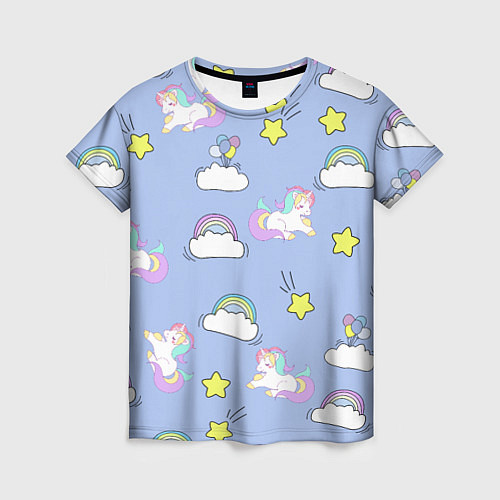 Женская футболка Единоржки и облака / 3D-принт – фото 1