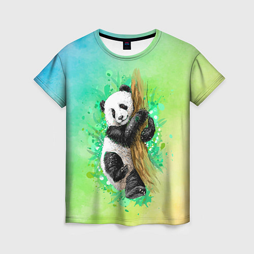 Женская футболка ПАНДА PANDA ЦВЕТНЫЕ КРАСКИ / 3D-принт – фото 1