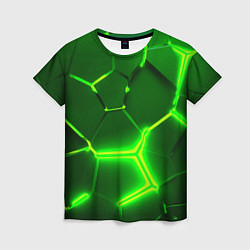 Футболка женская 3D ПЛИТЫ НЕОН NEON GREEN HEXAGON РАЗЛОМ, цвет: 3D-принт