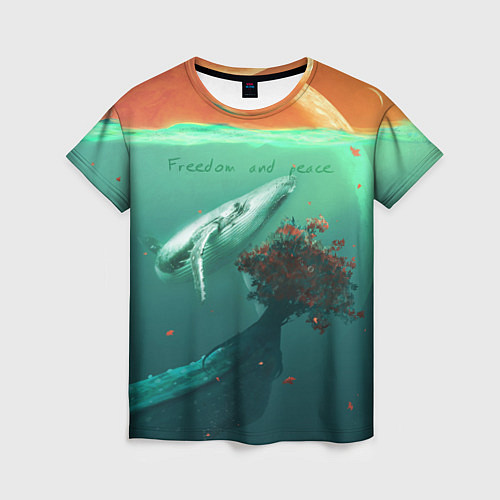 Женская футболка Кит - Freedom and peace / 3D-принт – фото 1