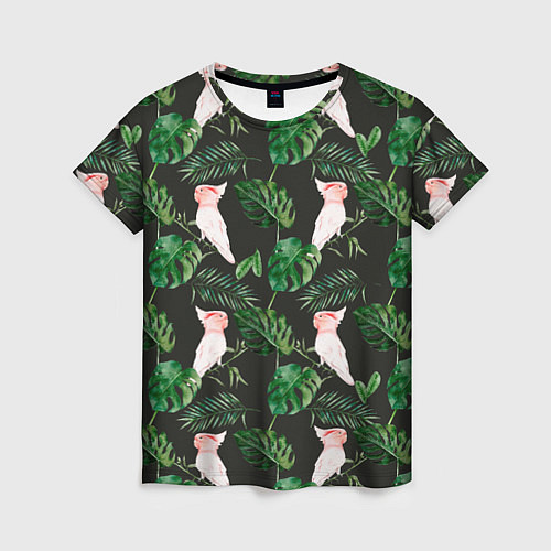 Женская футболка Белые попугаи и листья / 3D-принт – фото 1