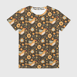 Женская футболка Подсолнухи и птицы