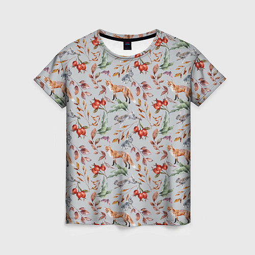Женская футболка Лисы и лесные ягоды / 3D-принт – фото 1