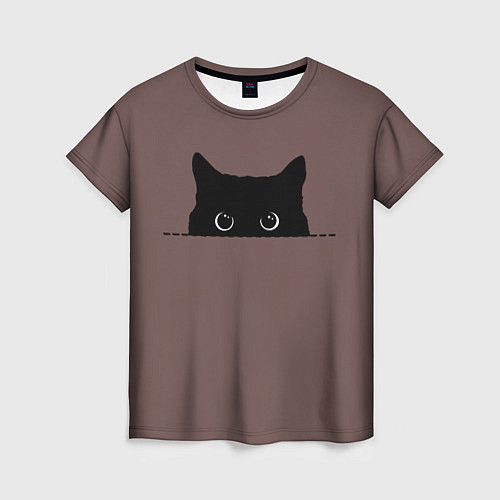 Женская футболка Черная кошка выглядывает из укрытия / 3D-принт – фото 1
