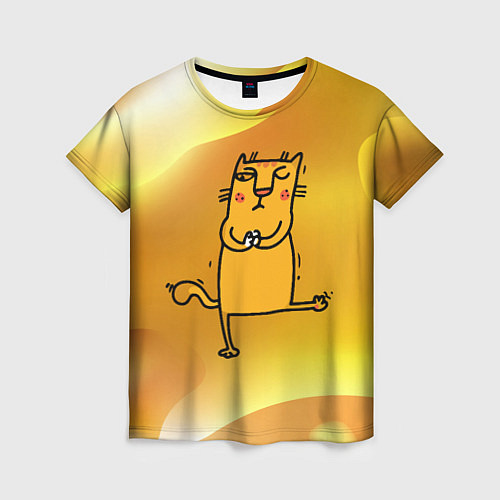 Женская футболка Строгий кот занимается йогой / 3D-принт – фото 1