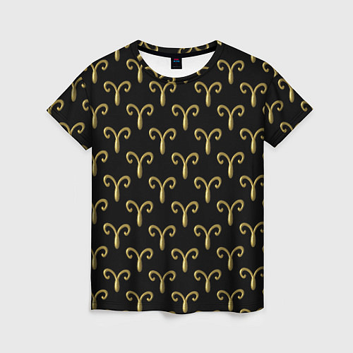 Женская футболка Золотой овен на черном фоне Паттерн / 3D-принт – фото 1