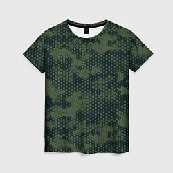 Женская футболка Абстрактный геометрический зеленый камуфляж