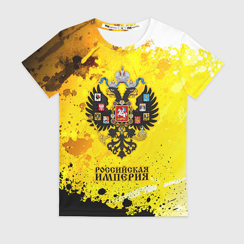 Женская футболка РОССИЙСКАЯ ИМПЕРИЯ - ГЕРБ - Брызги / 3D-принт – фото 1